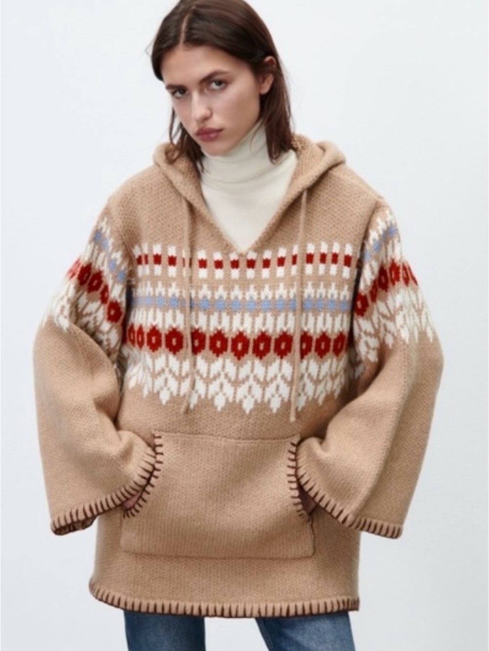 NWT Zara Hooded Poncho Sweater Size M